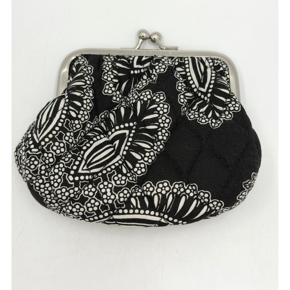 Vera Bradley Coin Purse Black White Paisley Kisslock Clasp Pouch